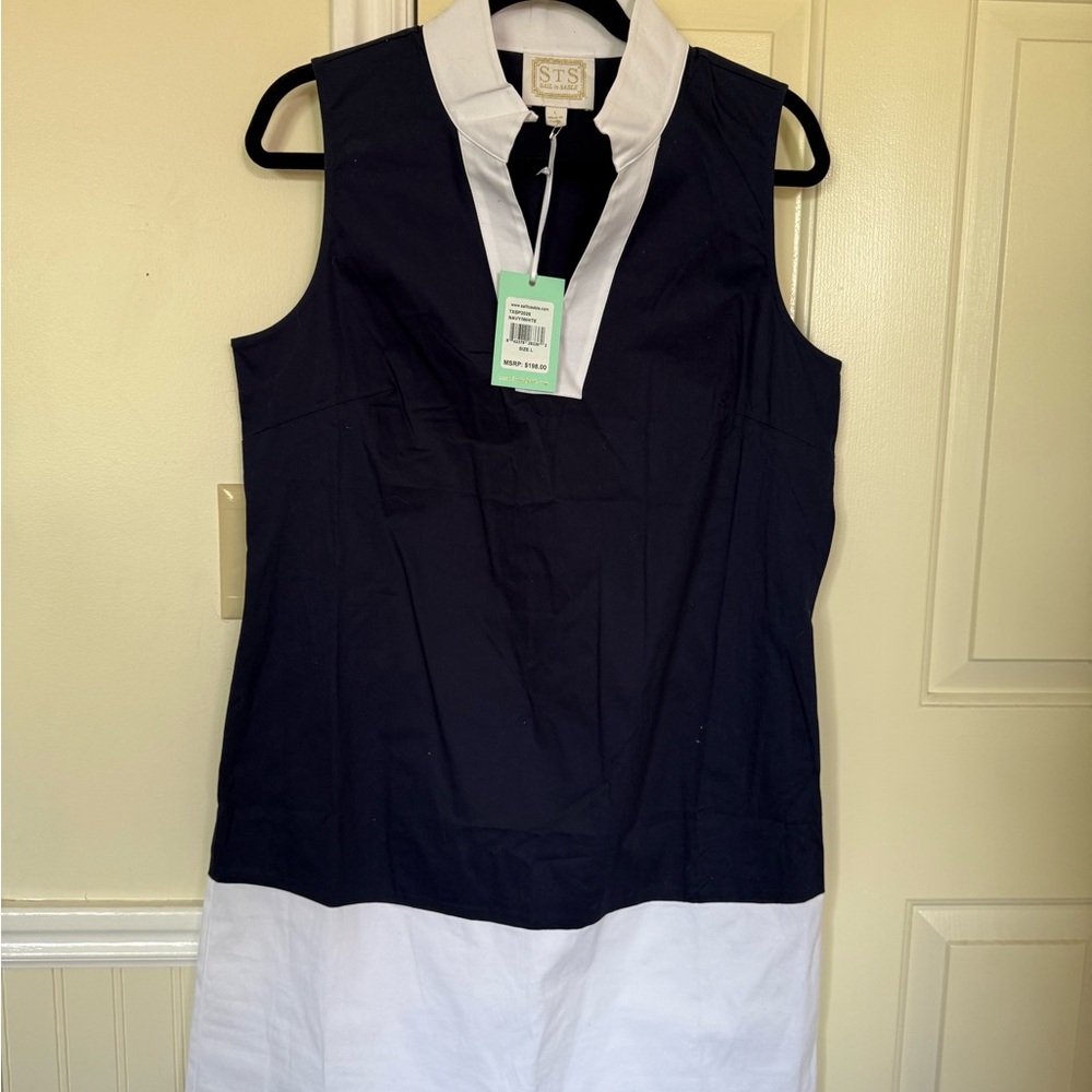 Sail to Sable White and Navy Blue Dress